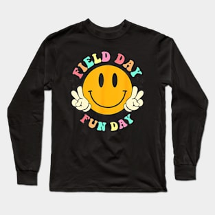 Retro Groovy  Fun Day Smile Face Teacher Kids Long Sleeve T-Shirt